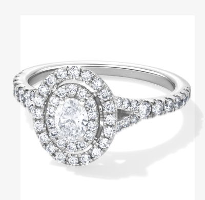 Now + Forever Lab-Grown Diamonds Oval-Cut Double Halo Engagement Ring 1 ct tw 14K White Gold