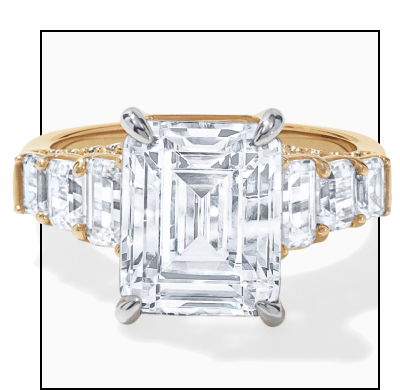 Now + Forever Lab-Grown Diamonds Emerald-Cut Seven-Stone Engagement Ring 6-3/4 ct tw 14K Yellow Gold