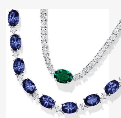 Two examples of gemstones and diamond necklaces
