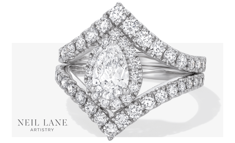 Neil Lane Artistry Pear-Shaped Lab-Grown Diamond Chevron Bridal Set 1-7/8 ct tw 14K White Gold