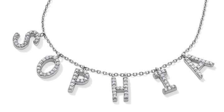 Image showcasing a Personalized Name Diamond Necklace, 'Sophia'