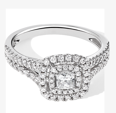 Now + Forever Lab-Grown Diamonds Princess-Cut Double Halo Engagement Ring 1 ct tw 14K White Gold