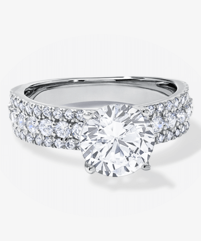 Now + Forever Lab-Grown Diamonds Round-Cut Hidden Halo Three-Row Engagement Ring 14K White Gold