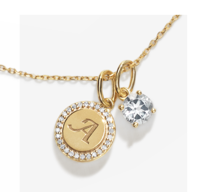1/10 ct tw Diamond and Birthstone Round Disc Charm Necklace (1 Stone and Initial)