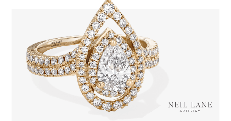 Neil Lane Artistry Pear-Shaped Lab-Grown Diamond Open Halo Engagement Ring 1-1/2 ct tw 14K Yellow Gold