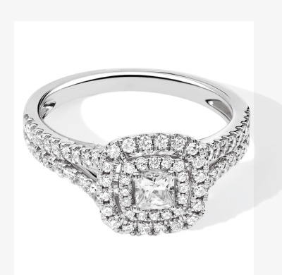 Now + Forever Lab-Grown Diamonds Princess-Cut Double Halo Engagement Ring 1 ct tw 14K White Gold