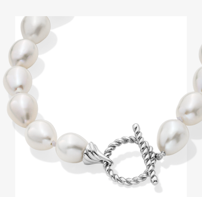 Cultured Pearl Toggle Clasp Necklace Sterling Silver 18