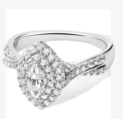 Now + Forever Lab-Grown Diamonds Marquise-Cut Double Halo Engagement Ring 3/4 ct tw 14K White Gold