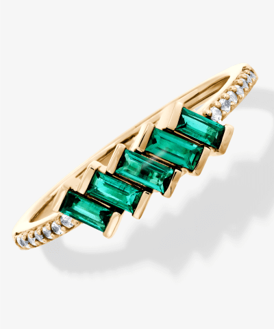 STUDIO BY KAY Baguette-Cut Lab-Created Emerald & White Lab-Created Sapphire Ring 24K Yellow Gold Vermeil