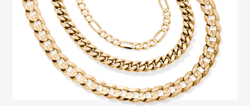 Three examples of gold chain necklaces