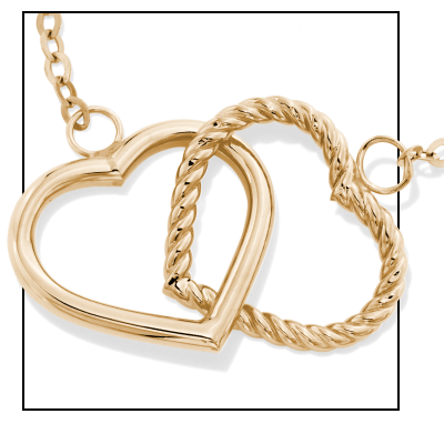 Reaura Interlocking Hearts Necklace Repurposed 14K Yellow Gold 18