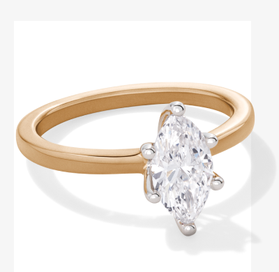 Now + Forever Lab-Grown Diamonds Marquise-Cut Solitaire Engagement Ring 1 ct tw 14K Yellow Gold (F/SI2)