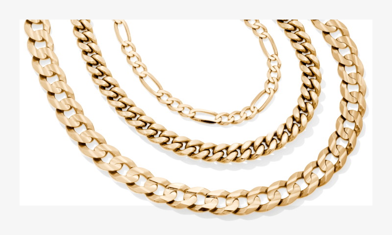Three examples of gold chain necklaces