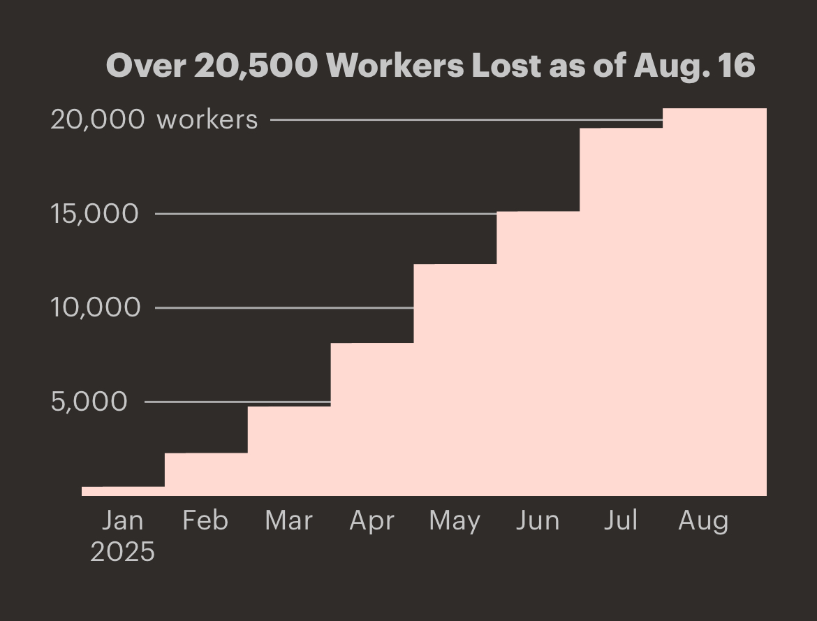 chart showing that over 20,000 federal health workers have been lost since January 