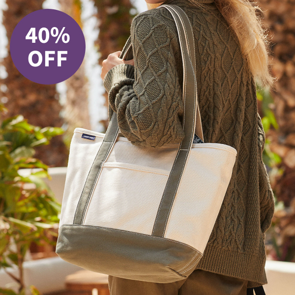 Lands' End Natural 5 Pocket Zip Top Canvas Tote Bag