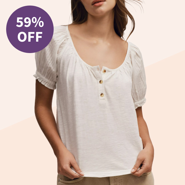 Pilcro Puff-Sleeve Scoop-Neck Henley Tee