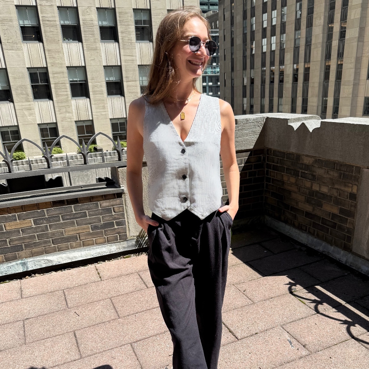 Scoop V-Neck Button Vest