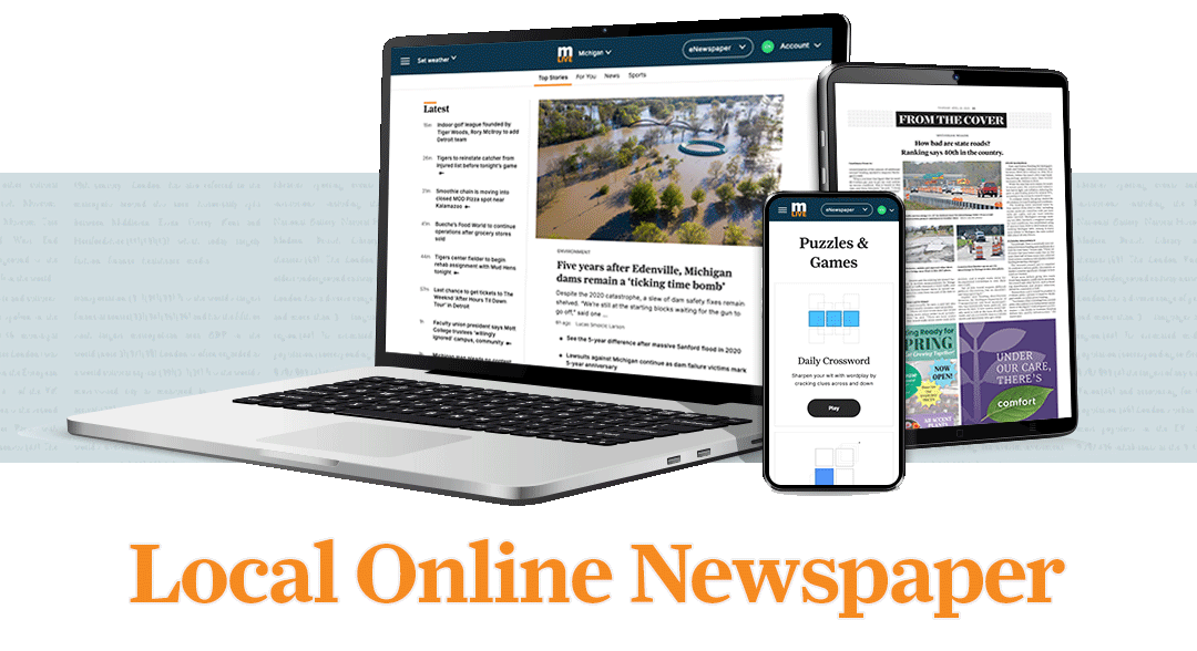 Images of digital website shown on laptop, tablet, and phone.
