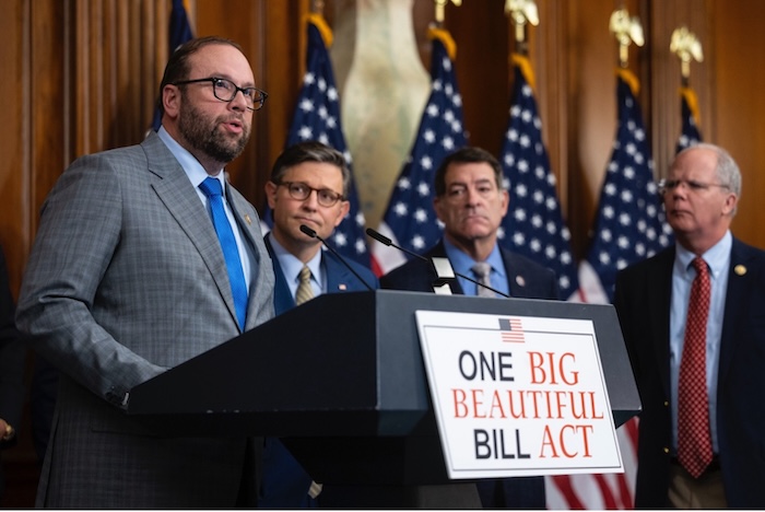 House Republicans, including Speaker Mike Johnson, after the House passed Donald Trump’s tax-cuts-for-the-rich legislation on May 22. Francis Chung/ AP Images