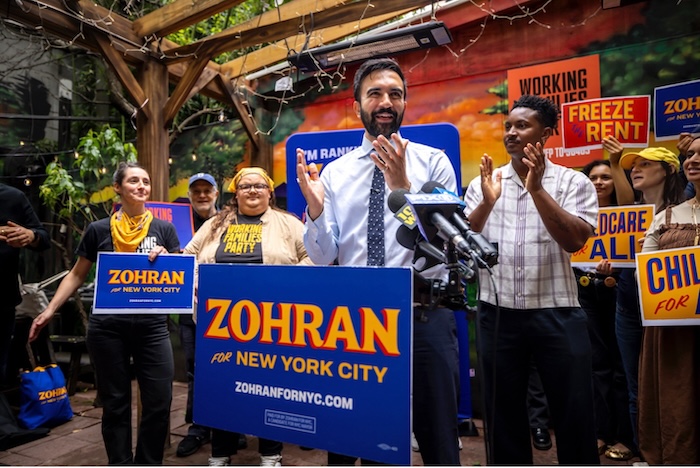 Democratic mayoral candidate Zohran Mamdani at a campaign event on May 31 in Brooklyn. Michael Nigro/Sipa via AP