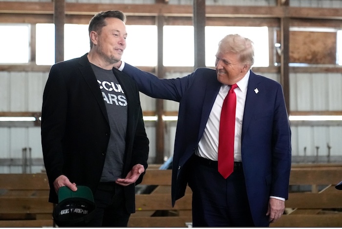 Elon Musk and President Donald Trump in happier times, at a campaign event in Butler, Pennsylvania, on October 5. Alex Brandon/AP