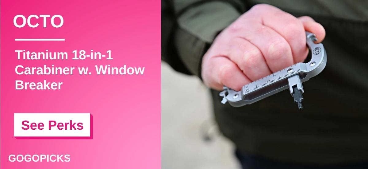 OCTO: Titanium 18-in-1 Carabiner w. Window Breaker — See Perks