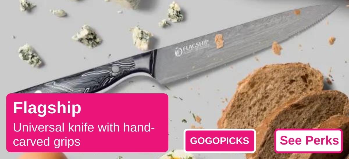 Flagship Knife: Damascus blade & hand-carved grips — See Perks