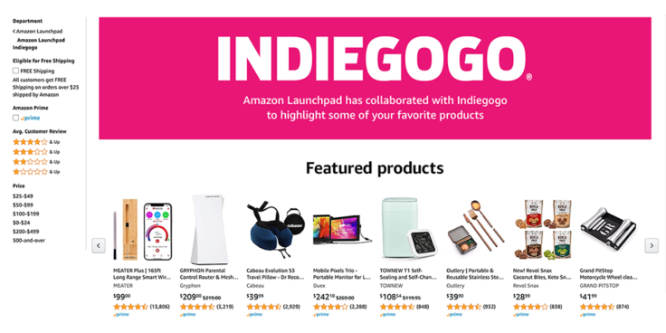 Explore Indiegogo-Funded Products in Amazon's Online Store