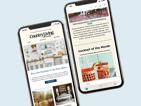 cell phone showing country living newsletter
