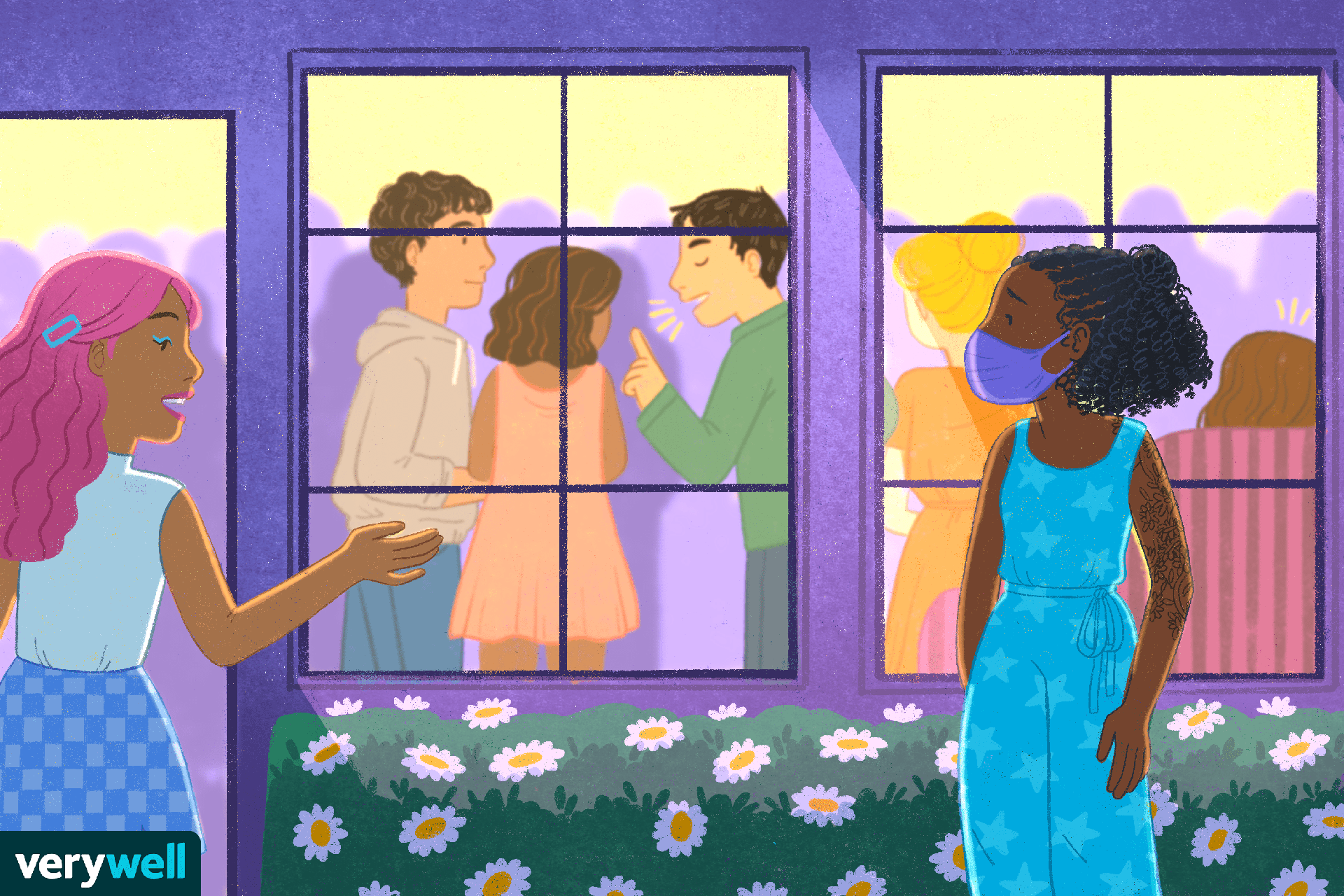 Happy Woman Looking Out Window