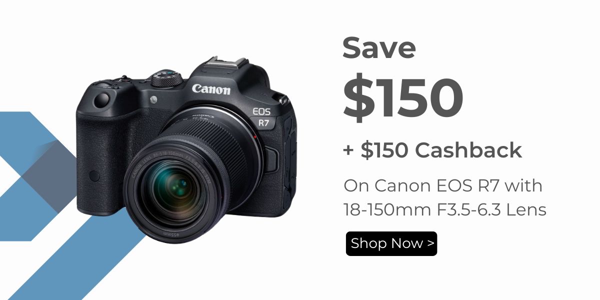 Save $150 + $100 cashback on Canon EOS R7 with 18-150mm F3.5-6.3 Lens