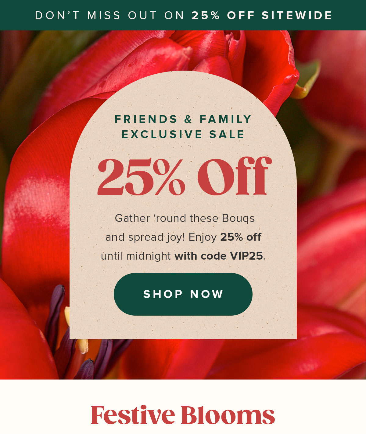 25 Percent Off. Use Shop Now