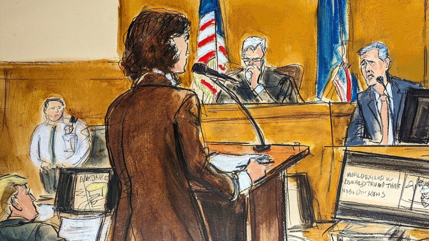 A courtroom sketch of Cohen