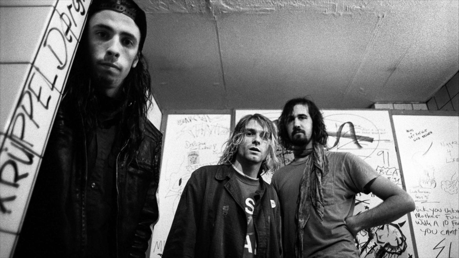 Dave Grohl, Kurt Cobain and Krist Novoselic of Nirvana in 1991.