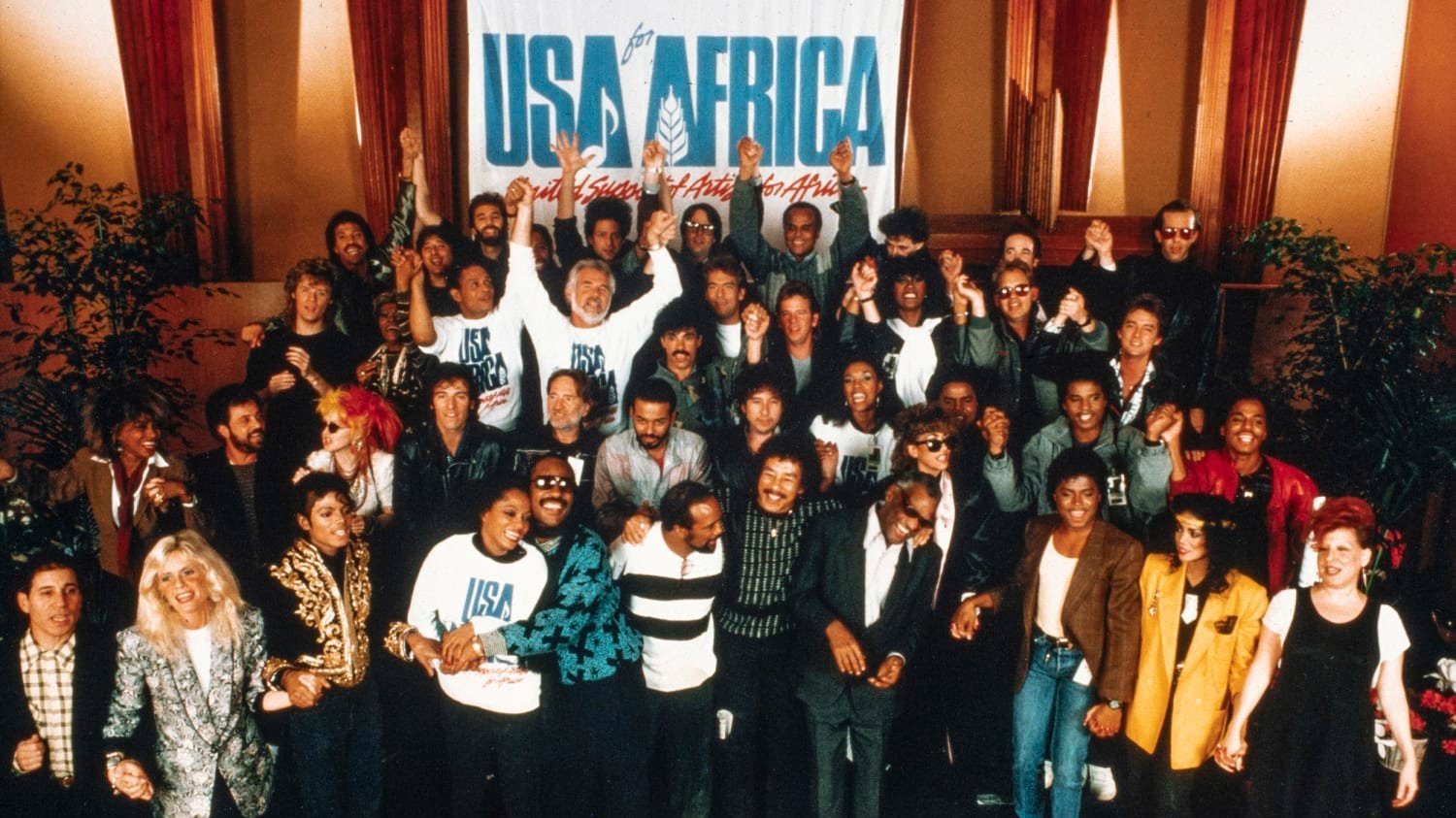 A group photo from the making of 'We are the World'