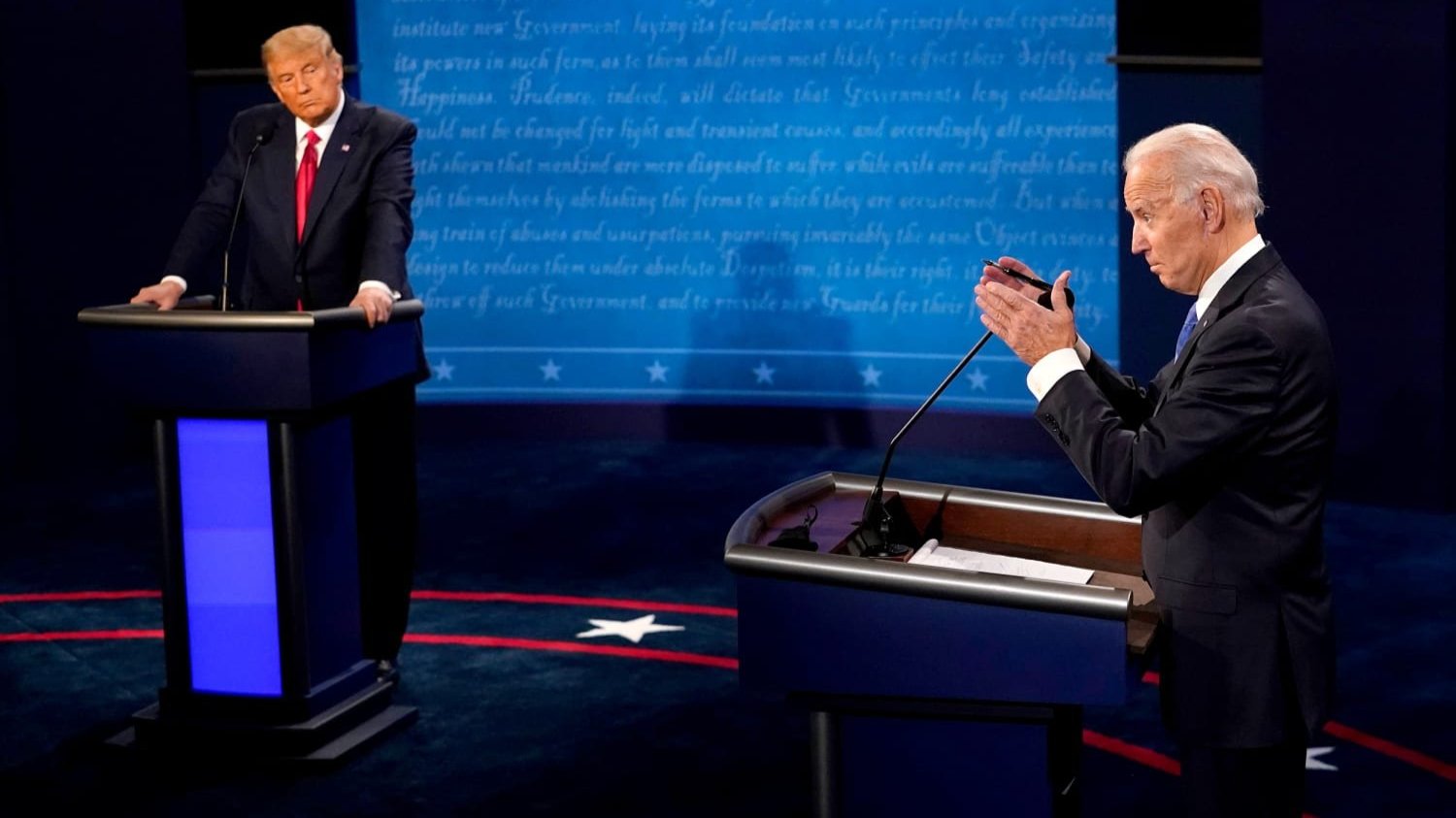 A photo of Biden and Trump debating