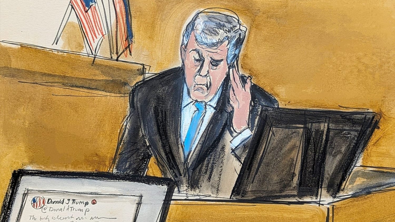 A courtroom sketch of Michael Cohen