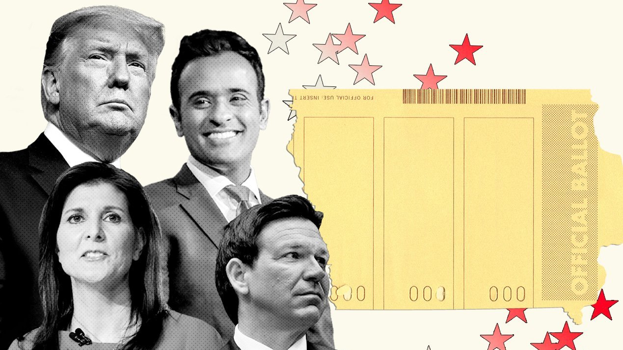 A photo of Trump, Nikkie Haley, DeSantis and Vivek Ramaswamy