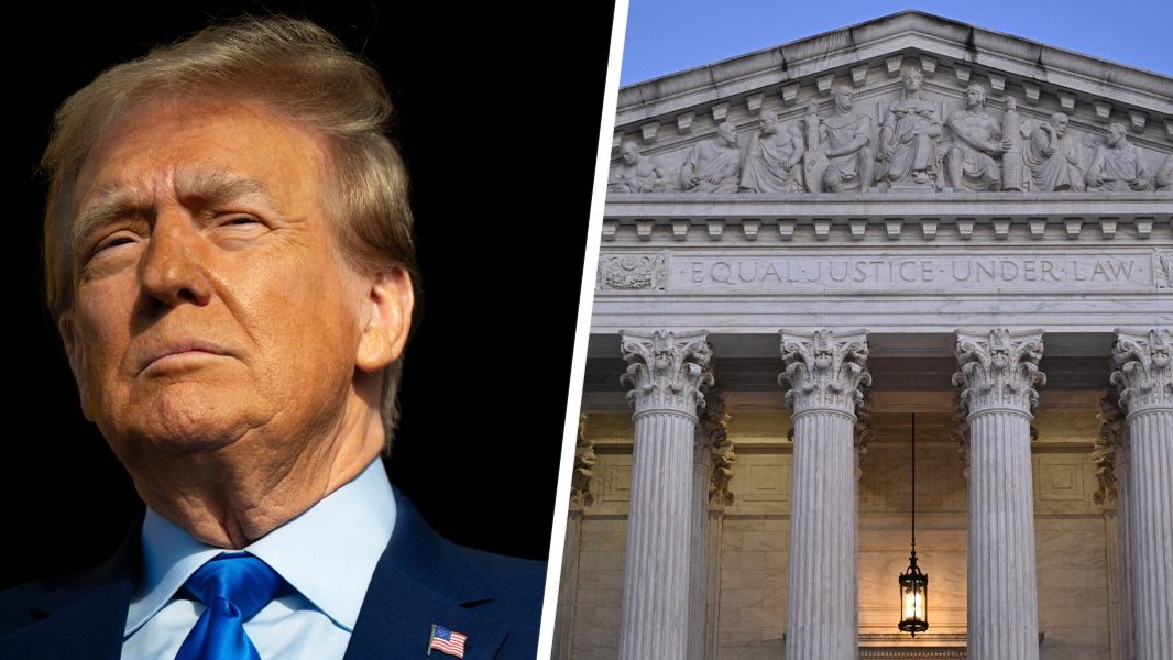 A photo of Trump and the Supreme Court building