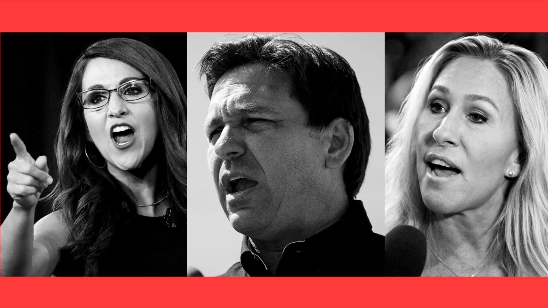 Graphic of Lauren Boebart, Ron DeSantis and Marjorie Taylor Greene