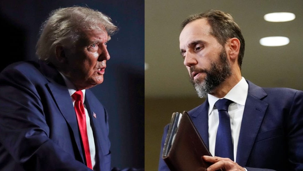 A photo montage of Donald Trump and Jack Smith