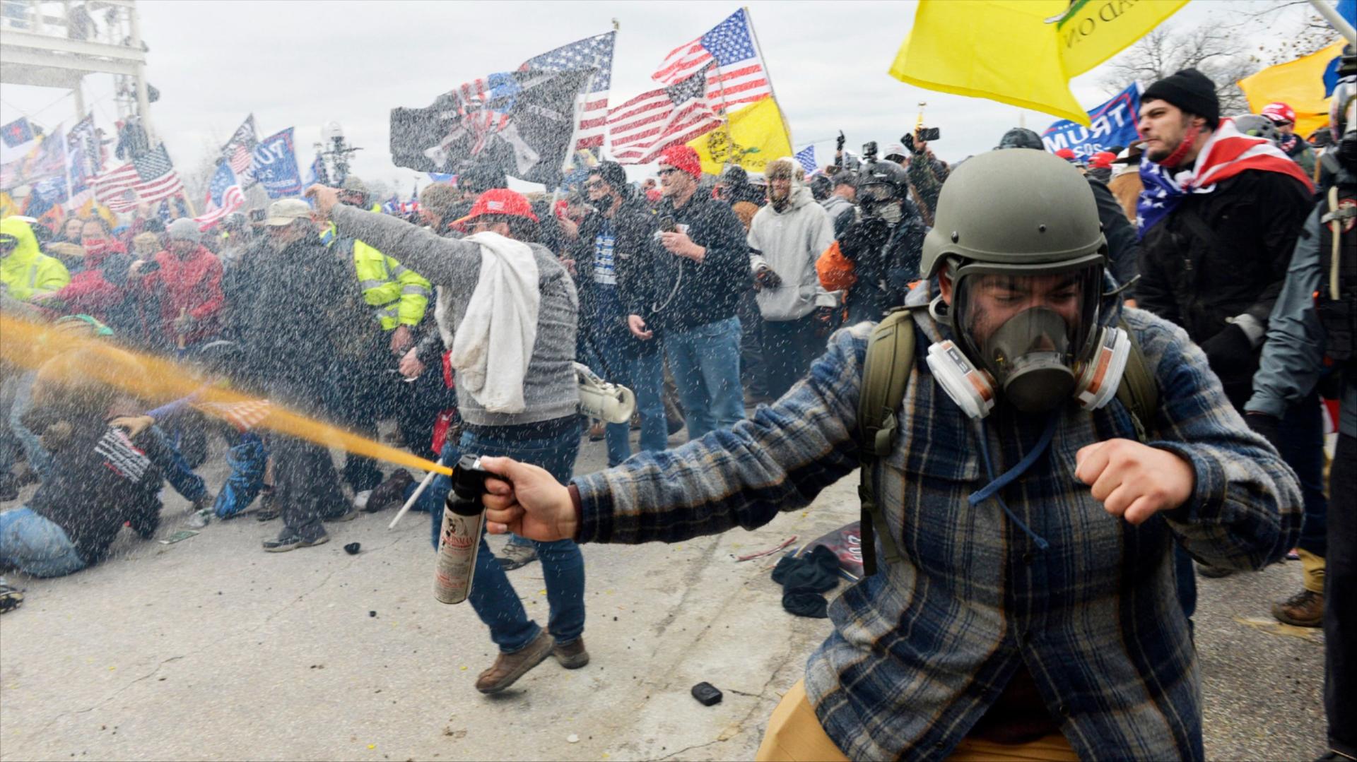 A photo of a person at the Capitol riot