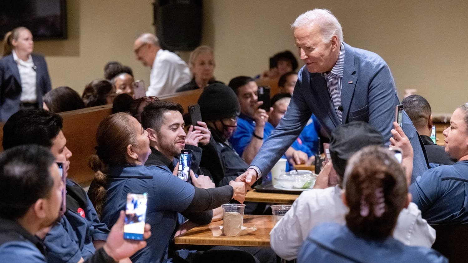 A photo of Joe Biden meeting with culinary workers in Nevada