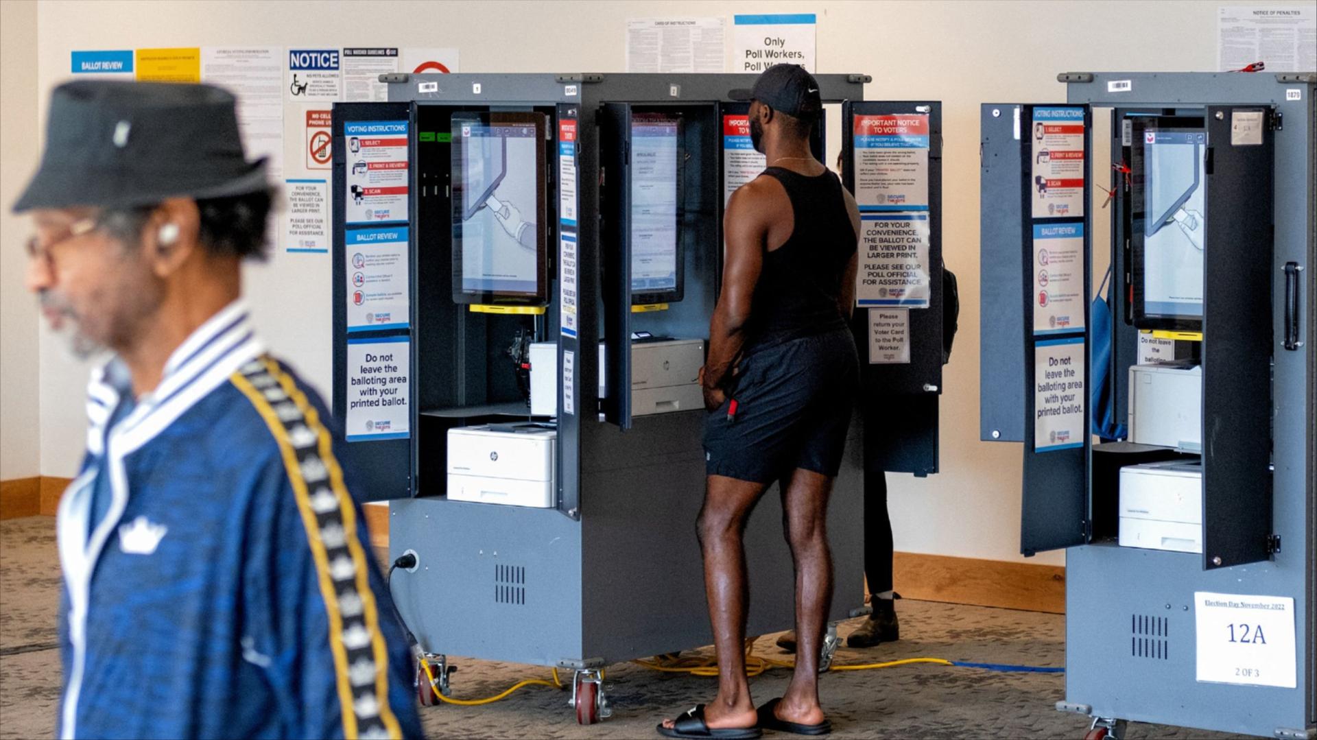 A photo of people voting