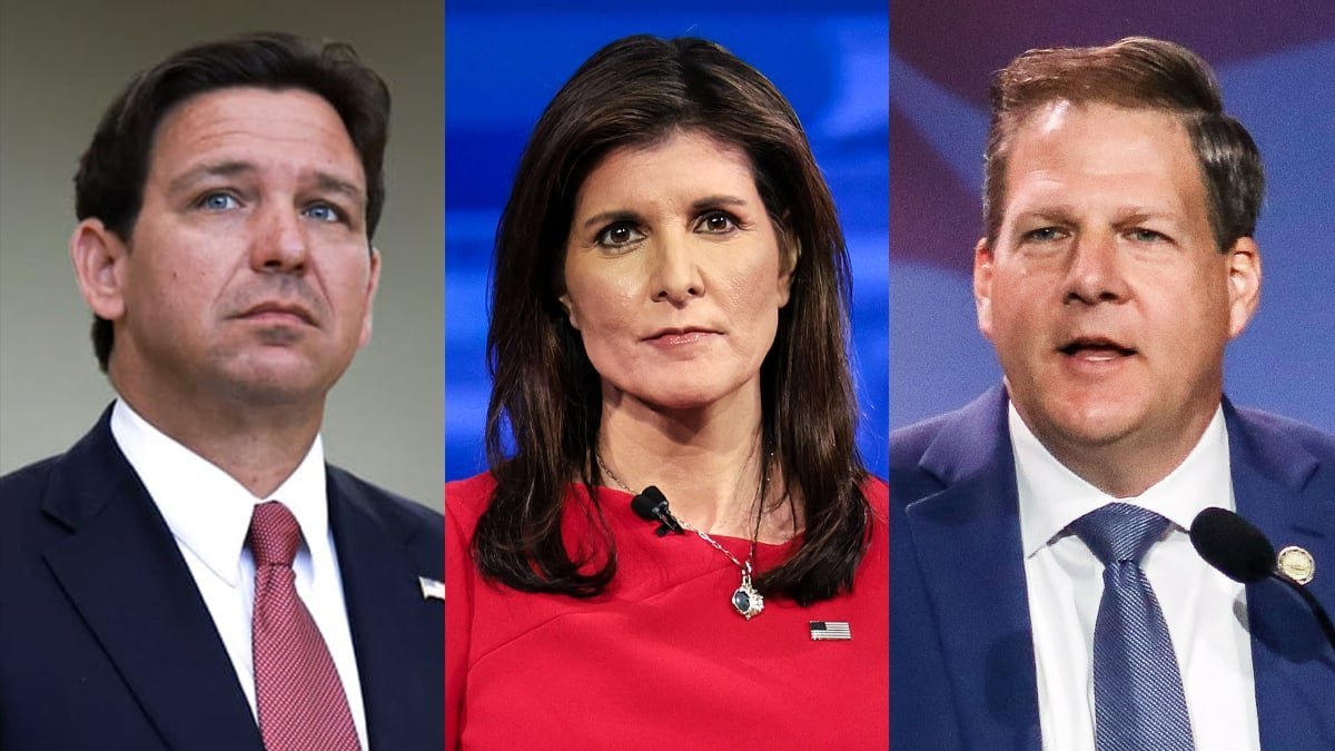 A photo composite of DeSantis, Haley and Sununu