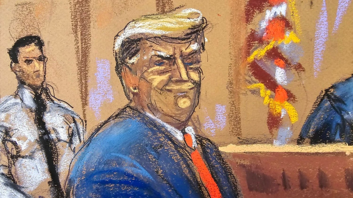 A courtroom sketch of Trump