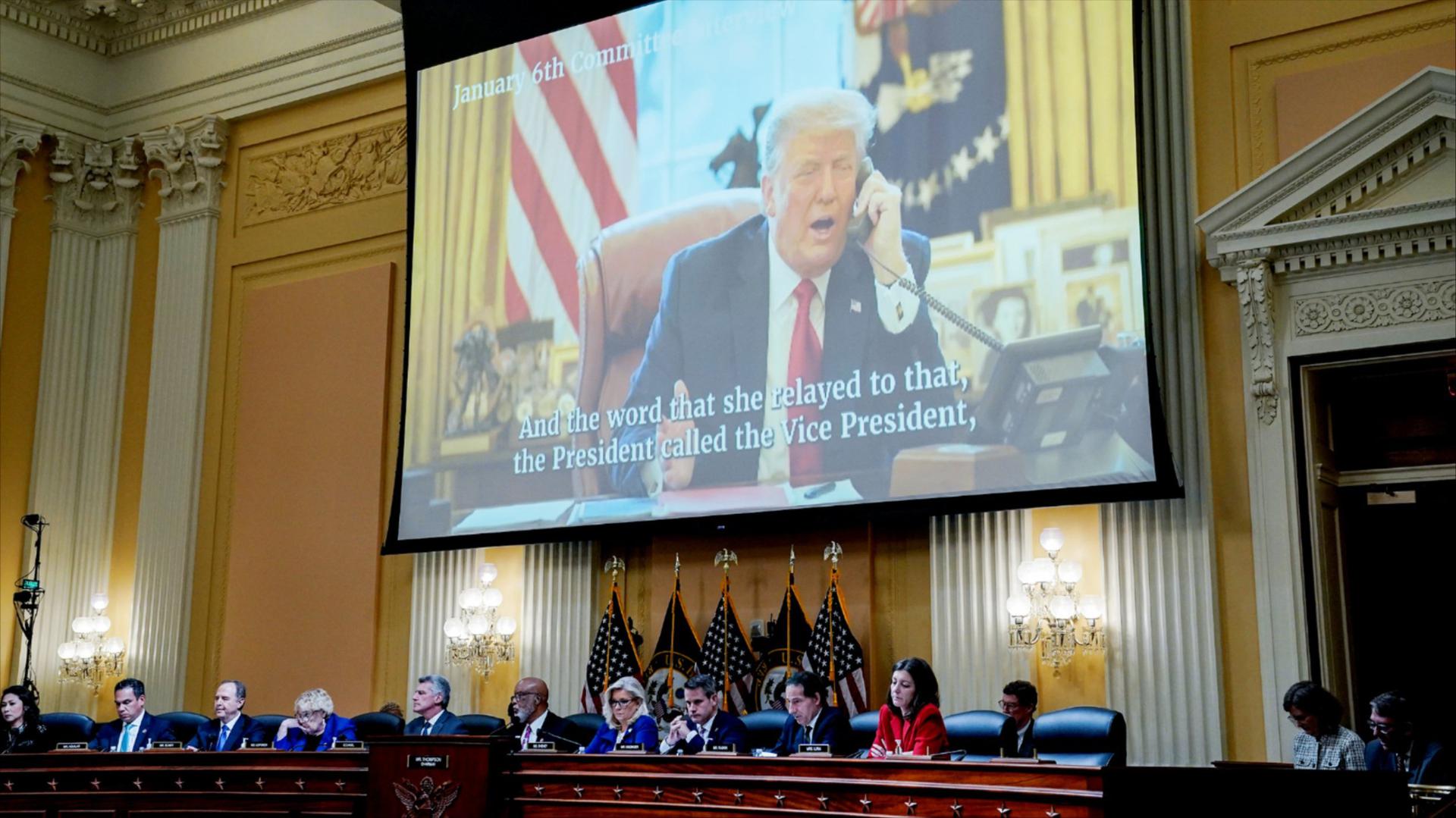 A photo of a Jan. 6 committee hearing