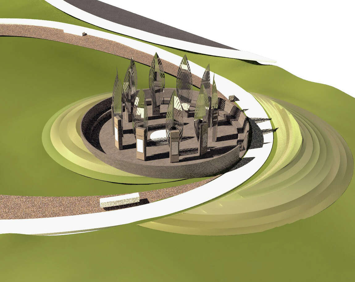 Renderings show plans for a memorial to honor the ten people killed in a 2018 shooting at Santa Fe High School in Galveston County. Members of the Santa Fe Ten Memorial Foundation and relatives of the victims said they wanted the memorial built at the high school where the massacre happened. The Santa Fe ISD school board, however, voted on Monday to pursue a different location for the memorial.