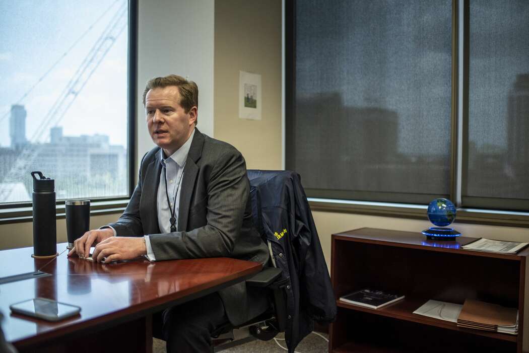 Public Utility Commission Chairman Peter Lake speaks during an interview in his office.
