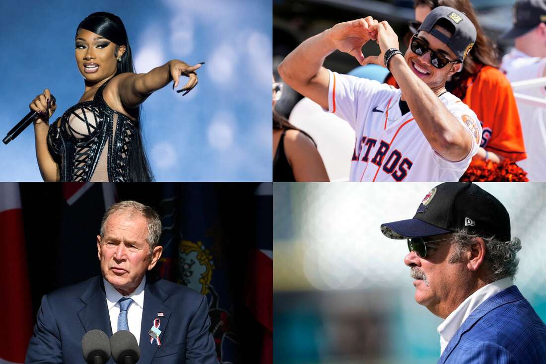 A collage of photos featuring Megan Thee Stallion, Jeremy Pena, George W. Bush and Cal McNair.